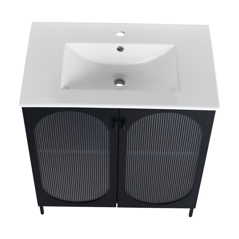 Meuble-lavabo autoportant avec lavabo en céramique, Noir