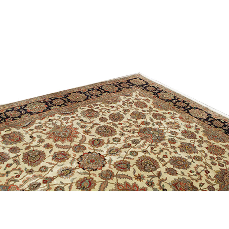 Tapis ivoire et noir noué à la main de haute qualité