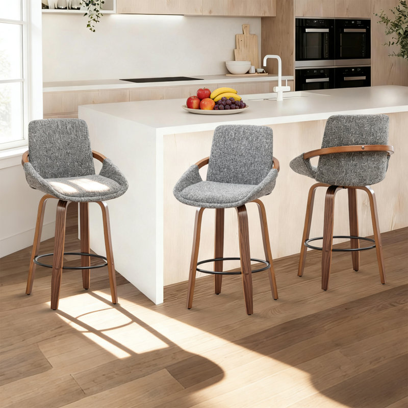 Swivel Upholstered Counter Stool, Counter Stool (63.5cm Seat Height), Light Gray/Linen
