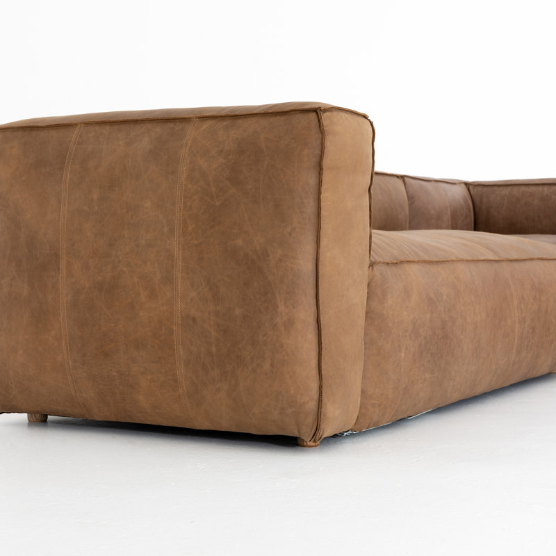 Strom 120" Leather Sectional, Left Hand Facing, Natural Washed Sand Top Grain Leather