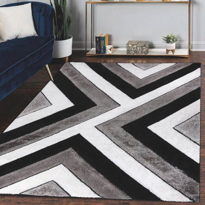 Hajredin Collection Black/Grey Abstract Angle Area Rug, 8' X 10'