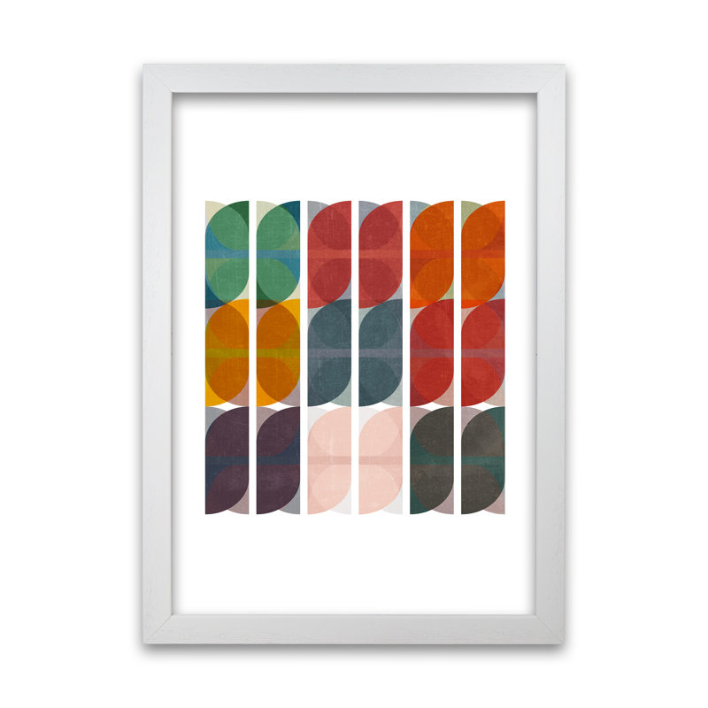 Mid Century Colourful Abstract A - Print, 30cm H x 21cm W x 3cm D, White Frame