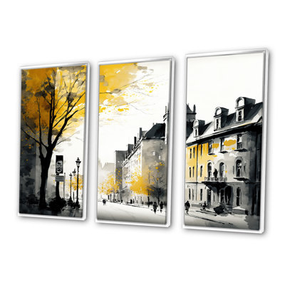" Old Quebec Cityscape I " 3 Piece Art Mixed Media Print
