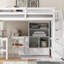 Lit mezzanine double avec bureau en L et tiroirs, armoire et escalier de rangement