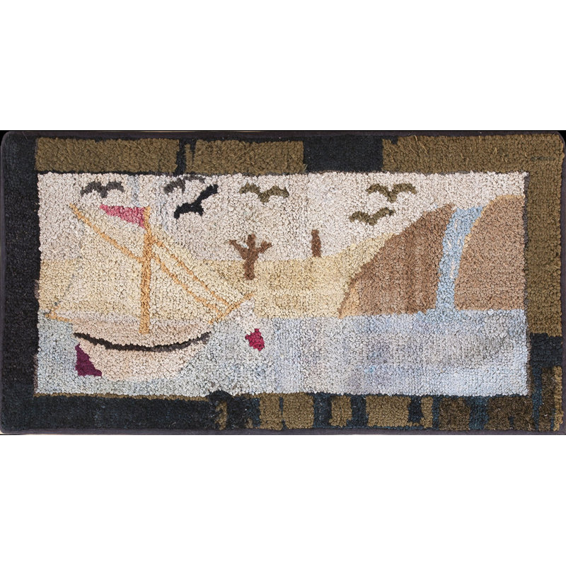 Tapis en laine antique crocheté ivoire américain des années 1920