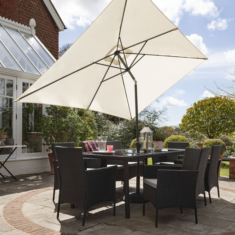 Ahmid Rectangular - Piece 10 - Person 90Cm L Outdoor Table Set & Parasol, Black Weave, Cream
