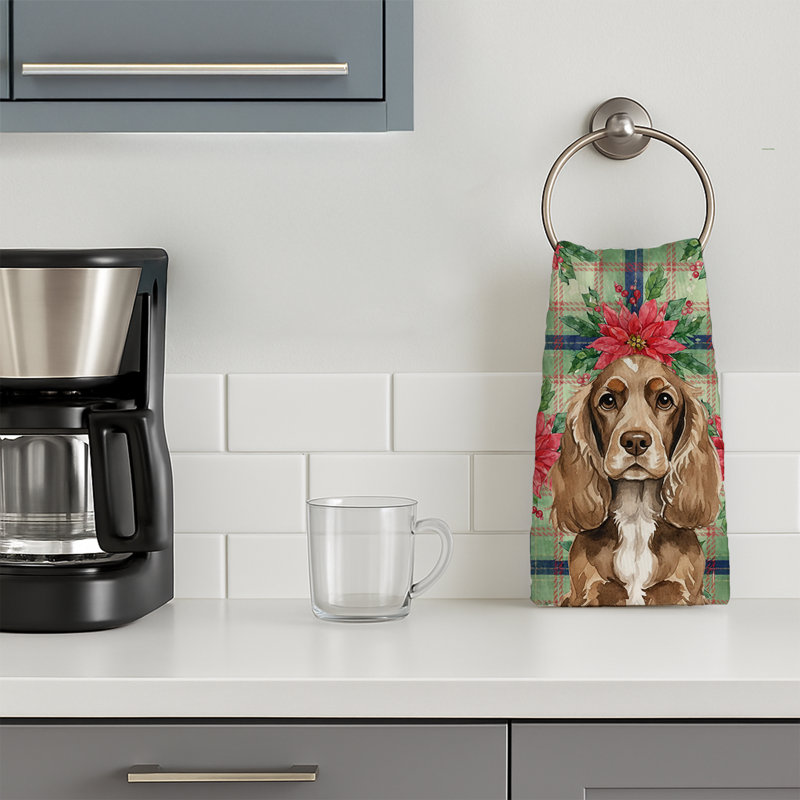 Chocolate Cocker Spaniel Christmas PoinsettIas Kitchen Towel, Chocolate Cocker Spaniel