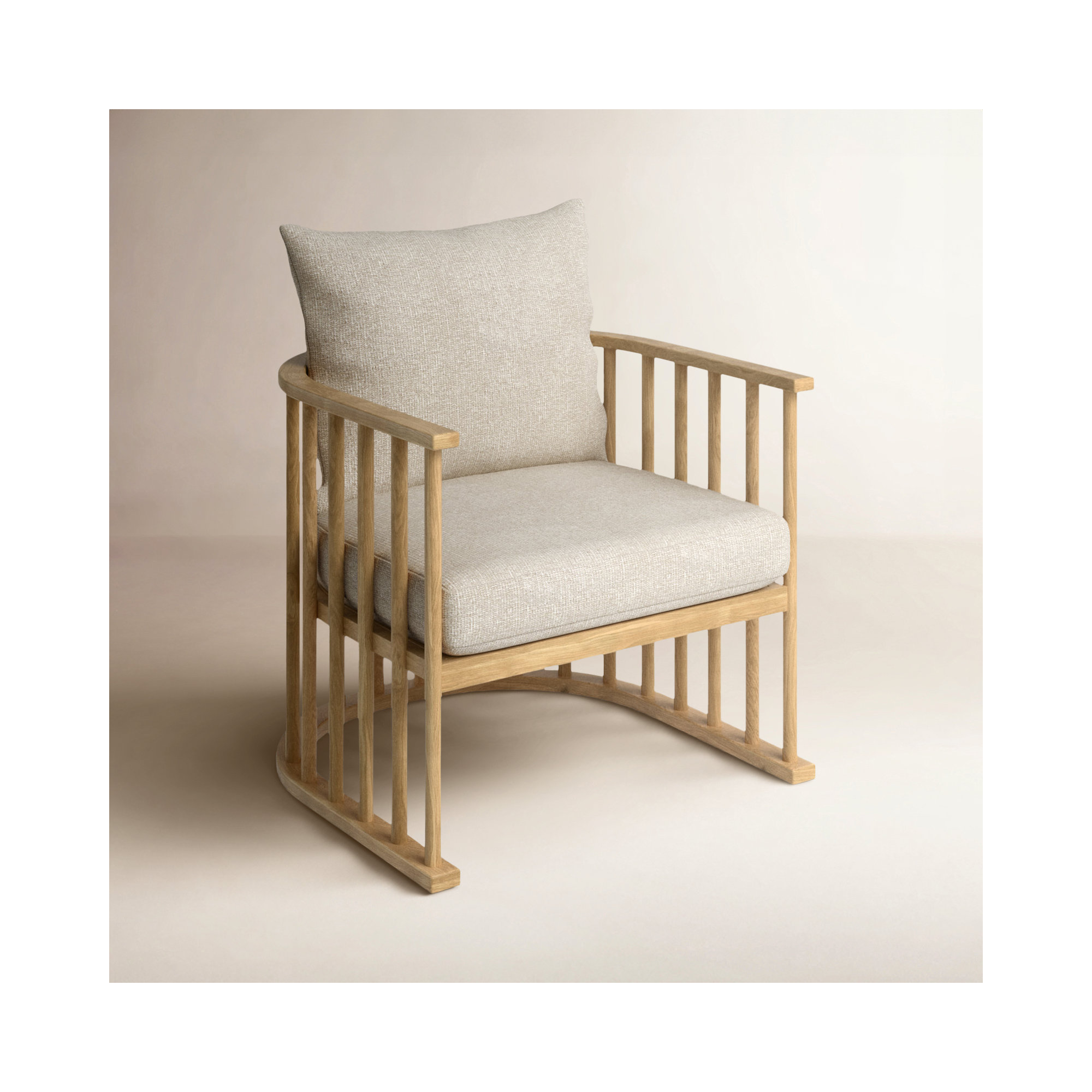 Kathy Upholstered Barrel Chair, Light Brown, Beige Cotton Twill