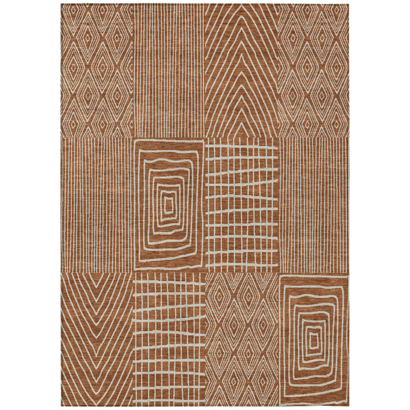 Owen Orange Washable Indoor-Outdoor Rug - , 5' x 7'6"