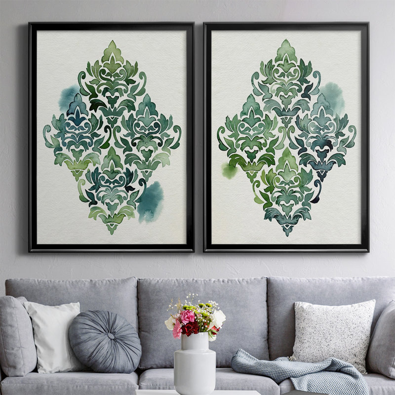 Algae and Azule Motif I - Ensemble de 2 reproductions de cadres photo sur toile, H 42,5 po x l 61 po x P 1,25 po, Noir