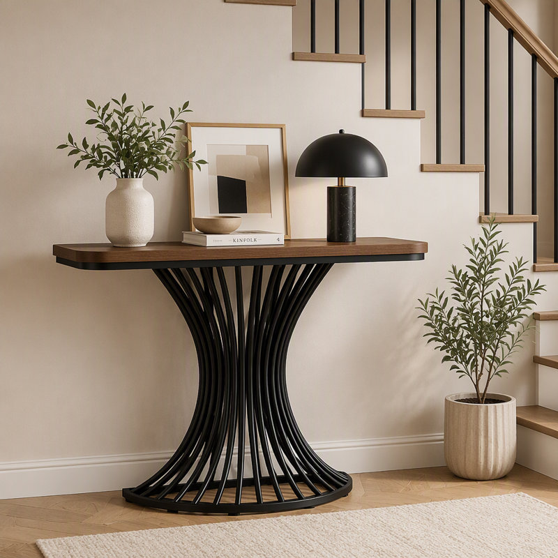 Console de 99 cm (39 pouces), table d'appoint pour canapé avec piètement géométrique en métal