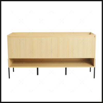 Meuble-lavabo autoportant avec portes à fermeture douce, rangement spacieux et fabrication en bois d'ingénierie durable