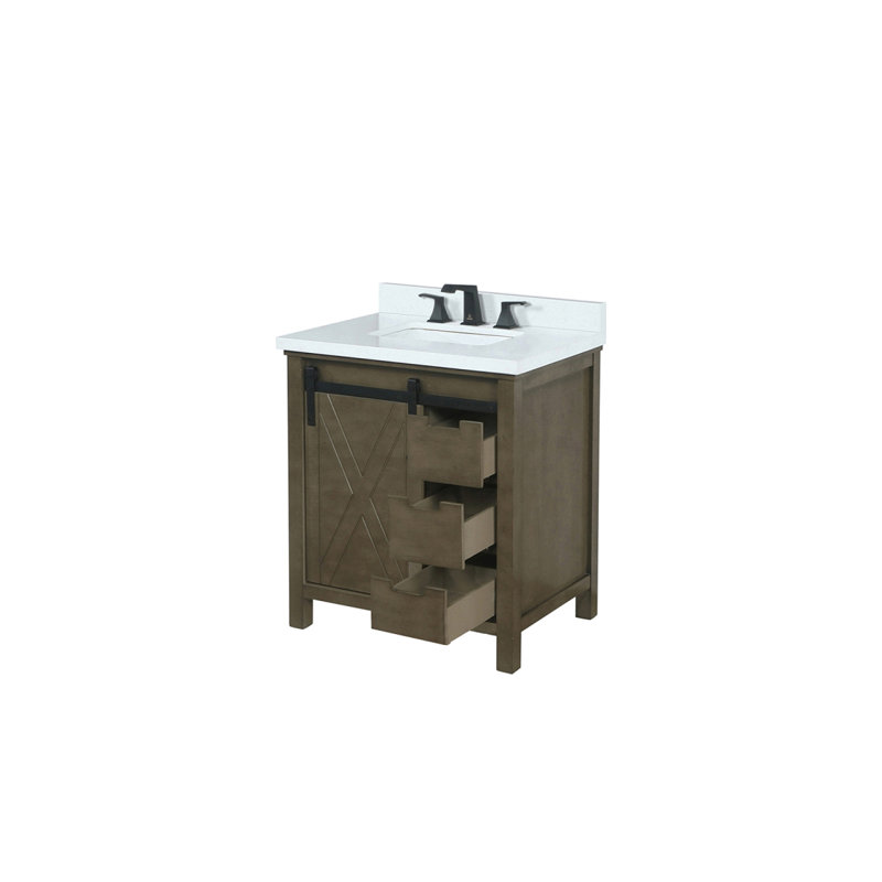 Meuble-lavabo brun rustique 30 po X P 22 po D, ensemble de comptoir et robinet en marbre de culture, Brun rustique