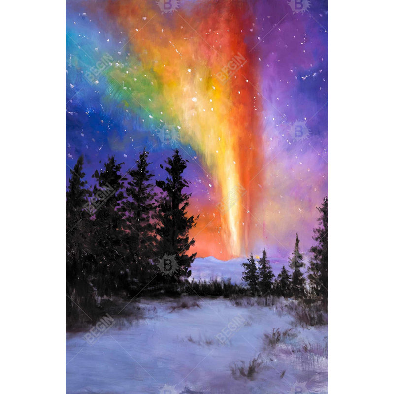 "Aurore boréale dans la forêt" sur toile