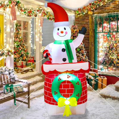 8Ft Double-Sided Rotating Inflatable Snowman And Santa Claus Yard Decorations, Christmas Blow Up Decor For Indoor And Outdoor