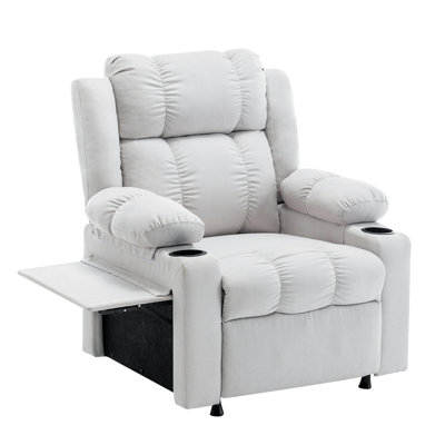 31.7" Wide Modern And Classic Soft Overstuffed Power Standard Chair - Heated Massage Recliner With Tray Table & Dual Cup Holders
