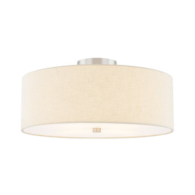 Textile - Classic Drum Semi-Flush - Linen Fabric Shade