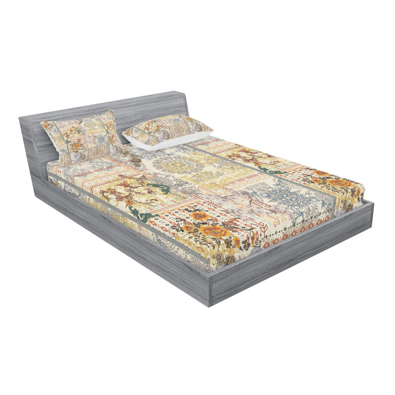 Microfiber Floral Sheet Set, Queen Sheet Set + Fitted Sheet + 2 Pillowcases