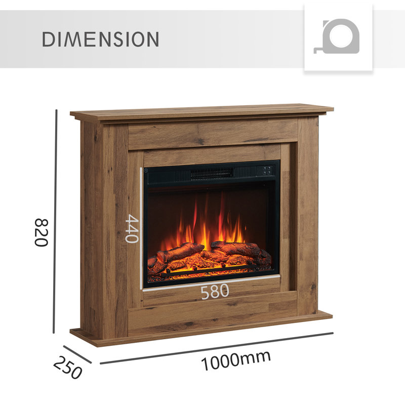 FLAMEKO Savannah Freestanding Electric Fireplace Suite, 2kW Heater, Remote, 82cm H x 100cm W x 25cm D, Dark Bronx Oak