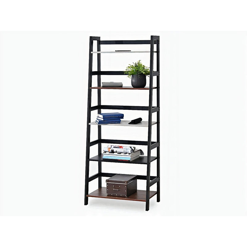 Faithlyn 162cm H x 64cm W Steel Etagere Bookcase, Brown, Black
