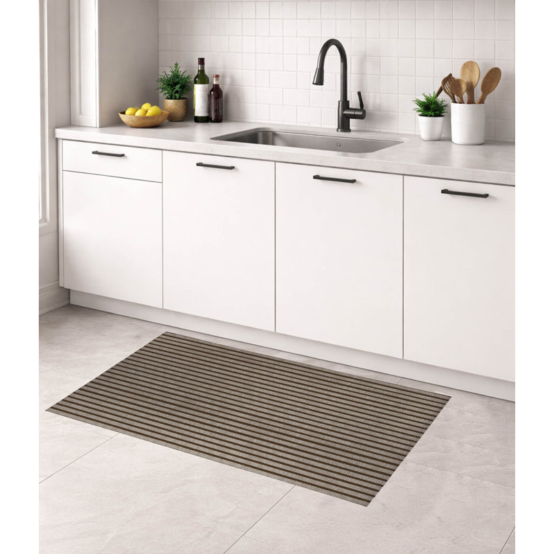 Tapis de cuisine Comb Row, Rectangle 5' x 7', Mocha Brown Striped
