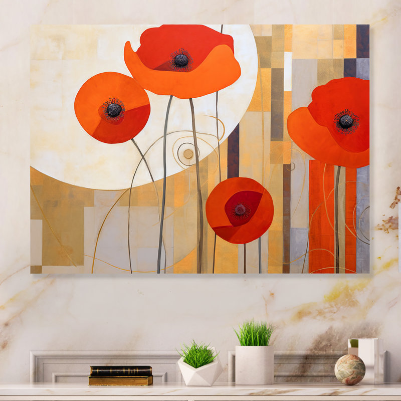 «Bold Orange Cubic Flowers» sur métal, H 16 po x l 32 po x P 1 po