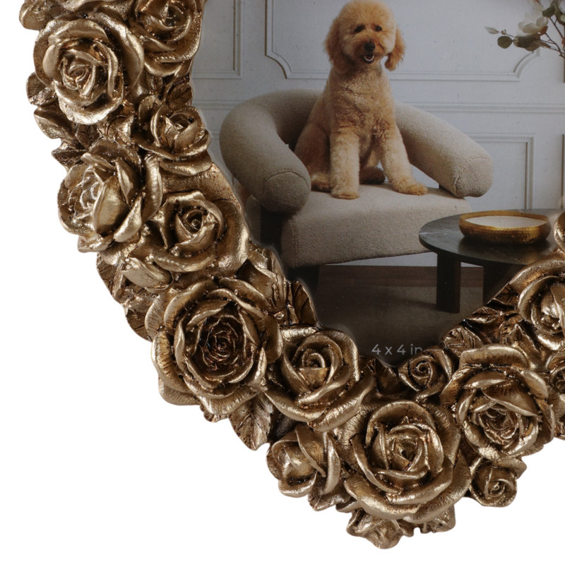 Cadre photo romantique romantique en forme de cœur - Décoration murale chic pour le vestibule - Cadre photo décoratif pour présentoir de salon - 6 po, doré