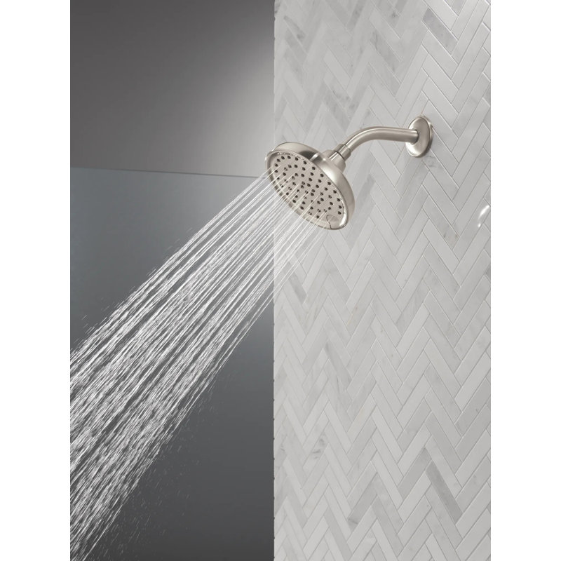 Delta 6-inch Round Shower Head 4 Setting Brushed Nickel, 2.5 GPM, Stainless