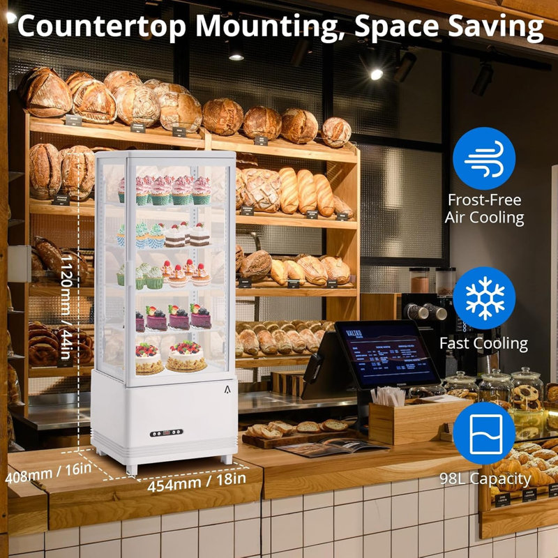 3.5 Cu. ft./98L Commercial Display Refrigerator, 4 Tier White Countertop Pastry Display Case, Refrigerated Display Case with LED Lighting Air-Cooling, Frost-Free for Cafes Cakes, Stores and Baked