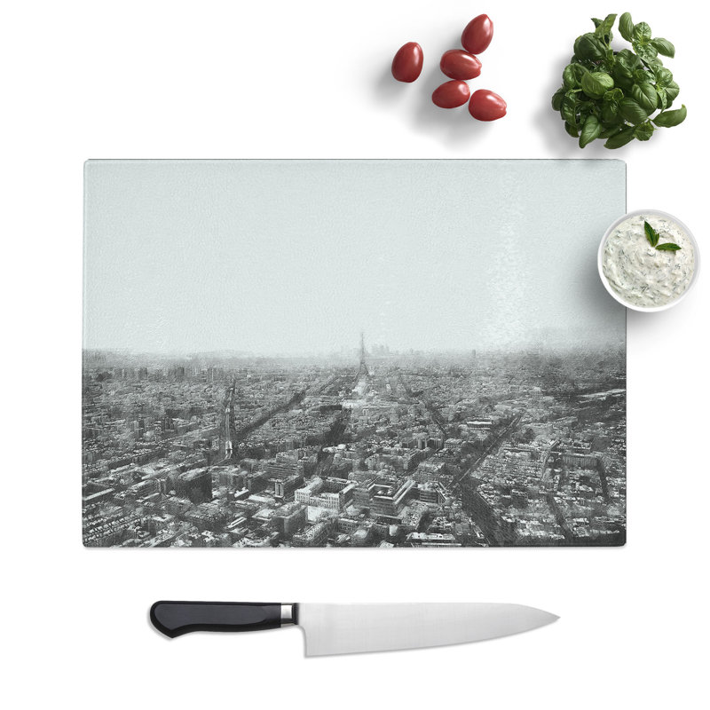 Tempered Glass Paris Skyline Chopping Board, 28.5 cm x 39 cm