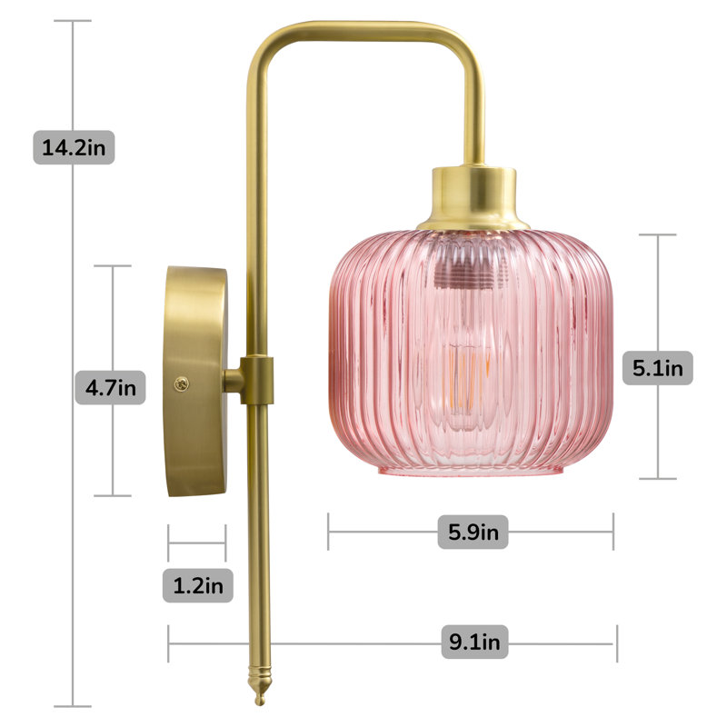 Plug-In/Hardwired Armed Sconce Iron Wall Sconces With Bulb, Pink