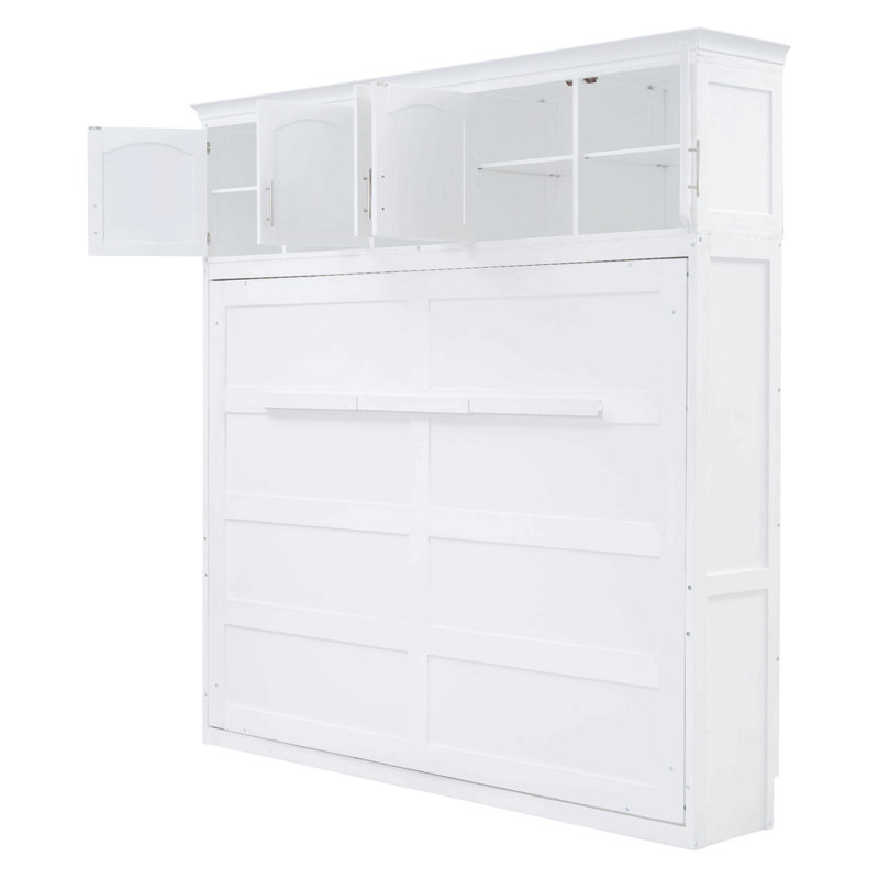 Lit escamotable mural avec armoires supérieures Murphy, Lit double, Blanc
