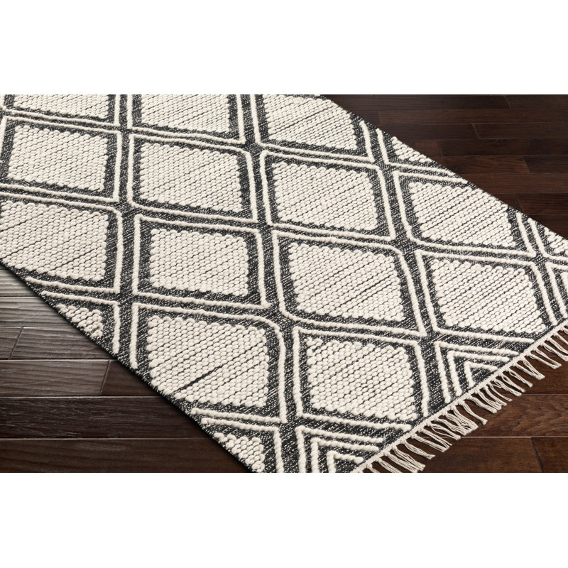 Tapis noir / crème fait à la main Jibreal, Rectangle 8 pi x 10 pi