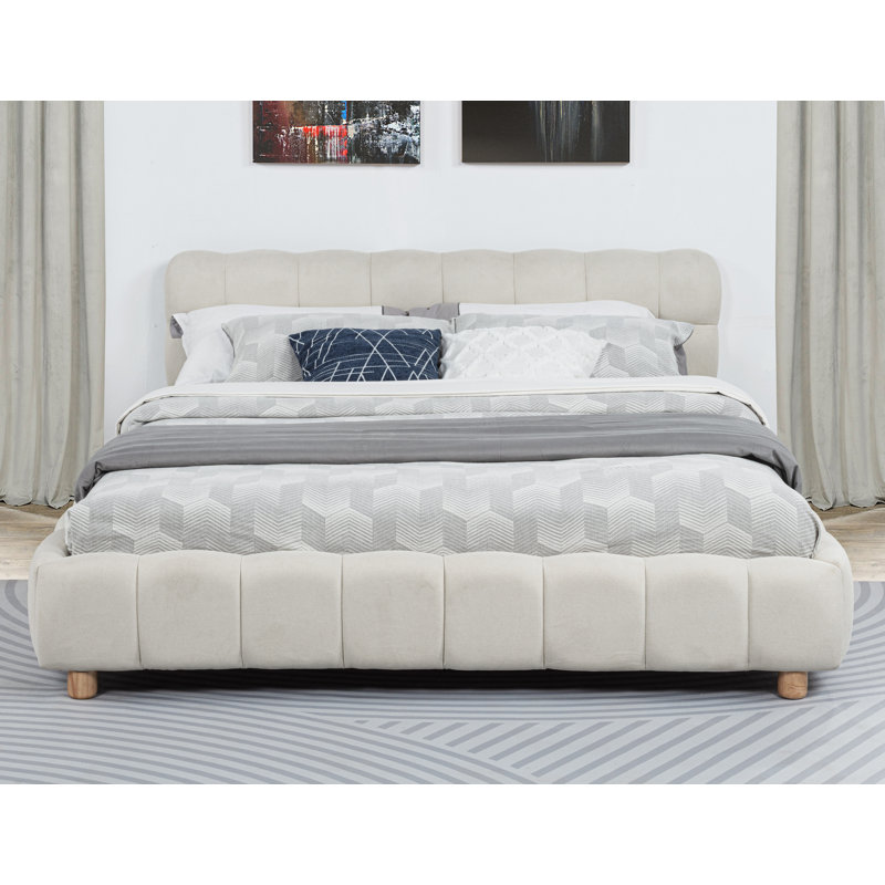 Low Platform Padded Bed, Beige