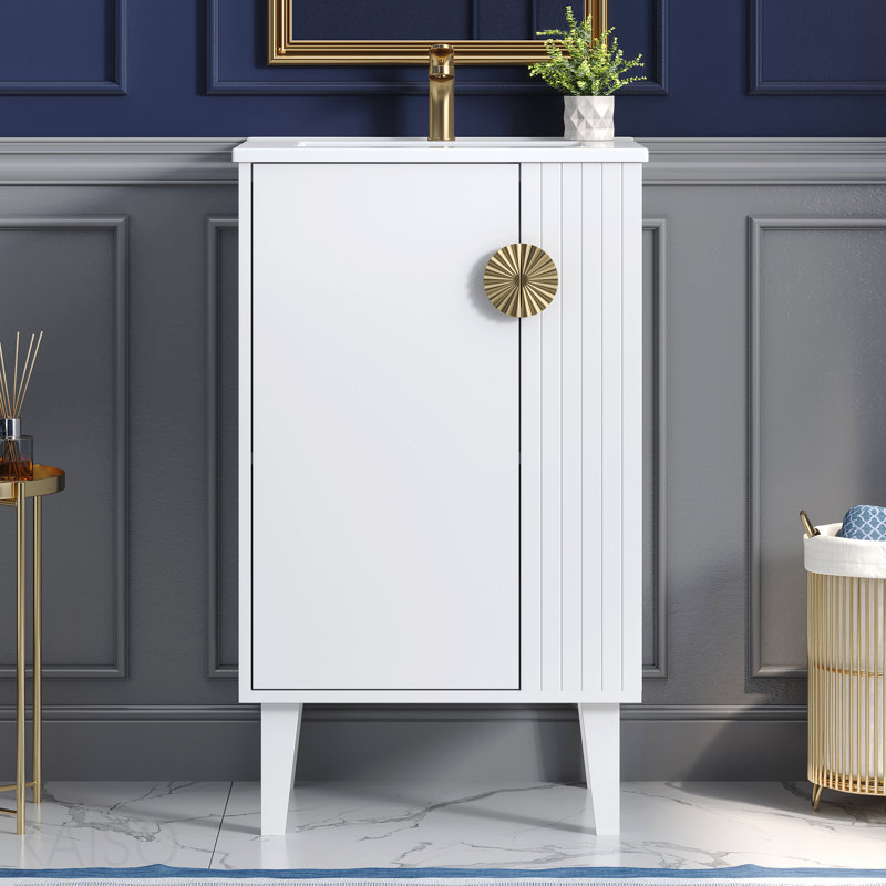 Ensemble de meuble-lavabo sur pied 20 po avec lavabo en céramique, ensemble de meuble-lavabo simple autoportant avec porte à fermeture douce, 20 po