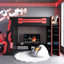 Lit mezzanine simple en bois avec bureau, tablettes multiples et lumière RVB-1555192332