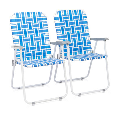 Set Of Two Strip Folding Beach Chair, Steel Tube Pp Webbing Portable Outdoor Camping Chair 120kg Load Capacity For Beach Picnic Fishing Travel
