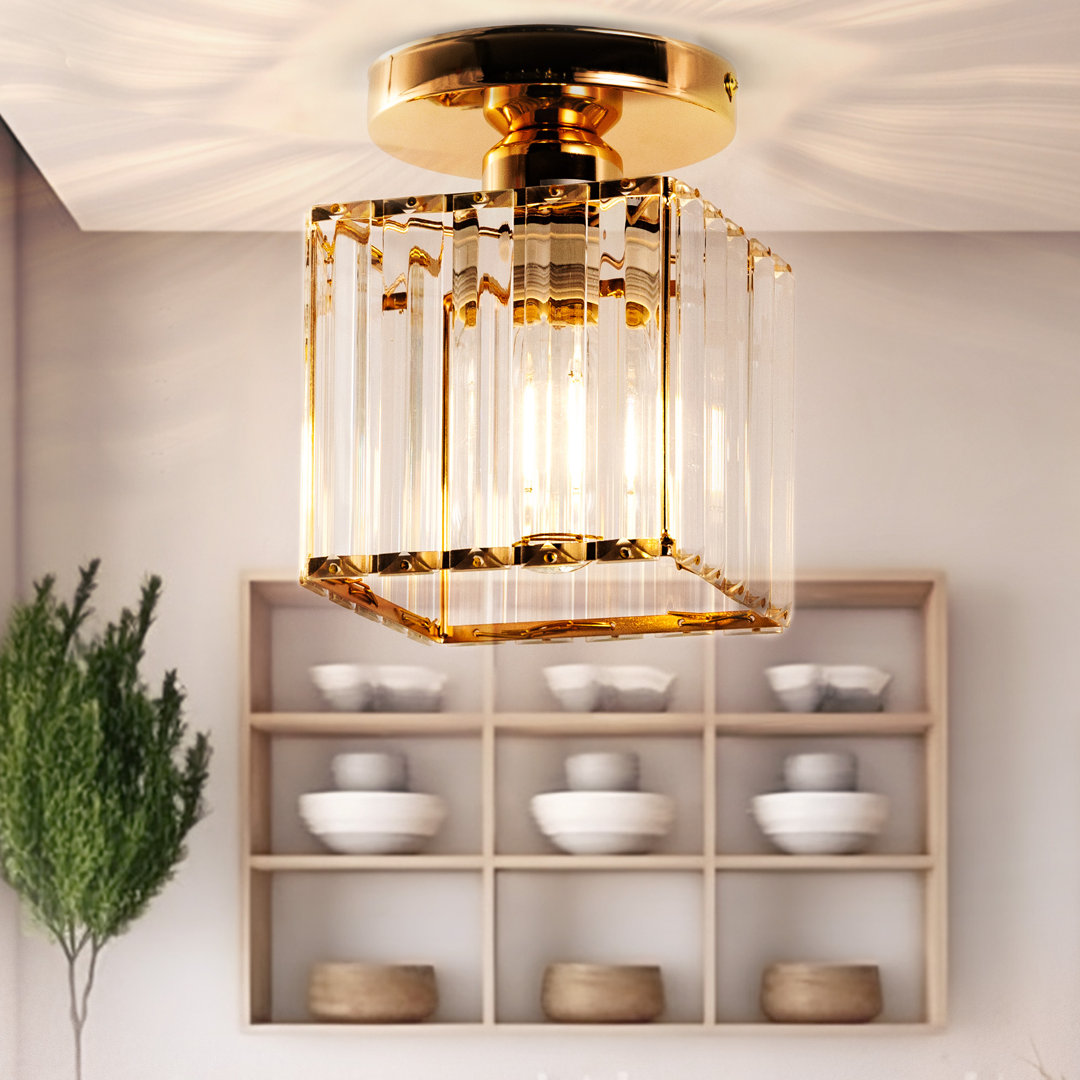 Zakiel Zakieltal 1-Light Modern Luxury Crystal Square Semi Flush Mount Ceiling Light Mercer41 Fixture 