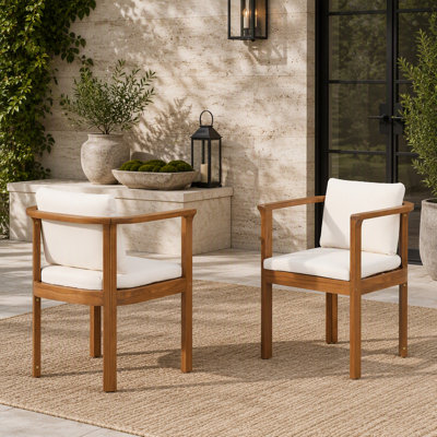 Ensemble de 2 chaises de salle à manger élégantes pour l'extérieur avec accoudoirs courbés en bois d'acacia pour plus de confort et de style
