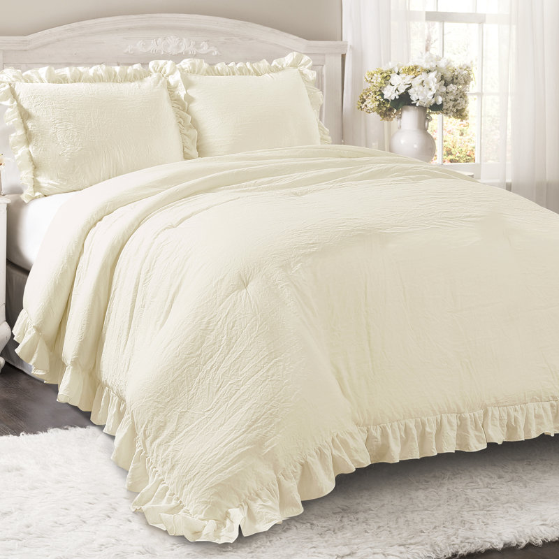 Reyna Microfiber 3 Piece Comforter Set, Full/Queen Comforter + 2 Standard Shams, Ivory