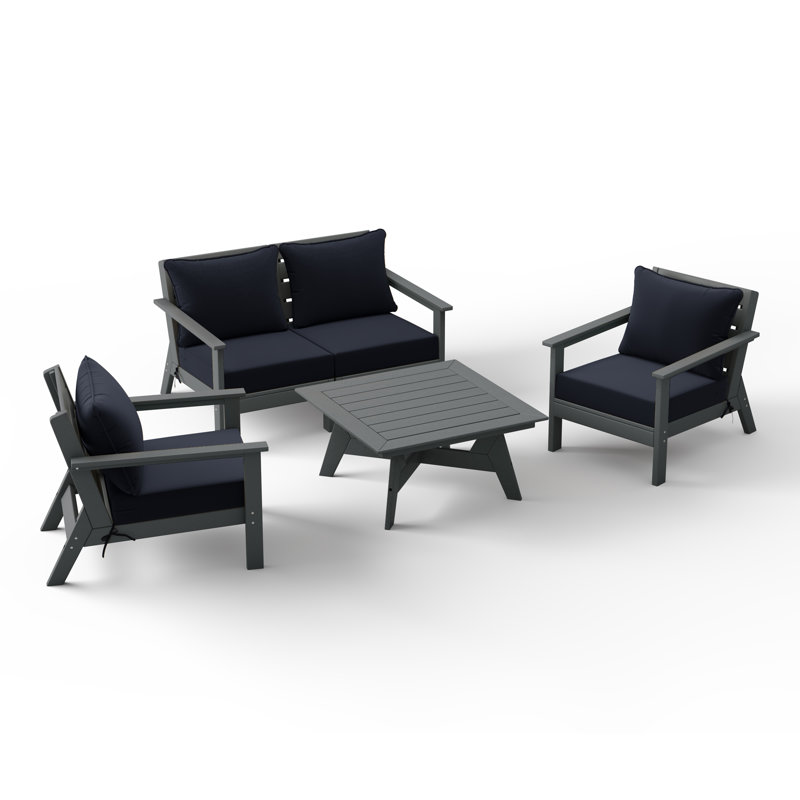 Ensemble de conversation à assise profonde 5 pièces, Gris, Marine