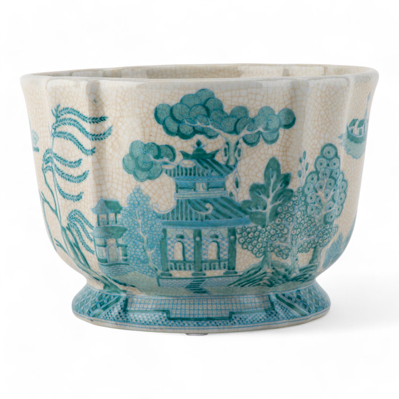 Turquoise White Willow Scallop Planter