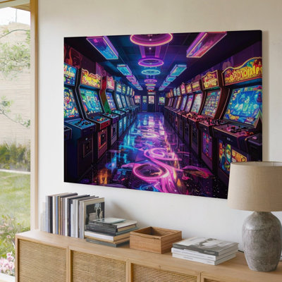 Wall Art Neon Arcade Corridor Retro Gaming Hallway Some Memories Aren T Canvas Ready To Hang Gallery Wrapped Home Decor Premium Quality