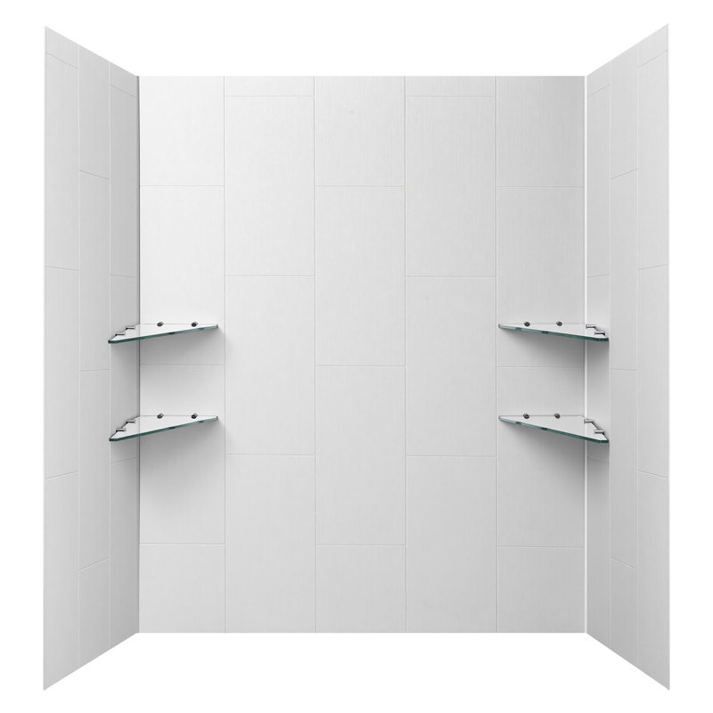 Shower Wall Panels, 60" W x 36" D x 75" H, 0.14" (3.5 mm) Thick, 3-Panel Waterproof SMC Shower Surround Kit, Quick Install and Trimmable Bathroom Tub Wall Panel Surround Kit with 4 Glass Shelves