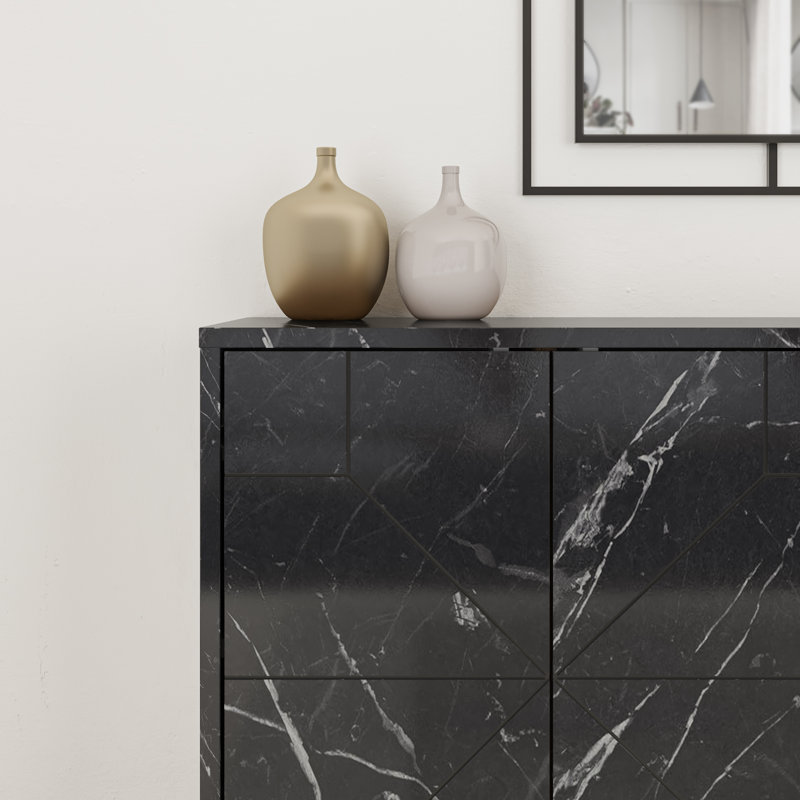 Dune Console Sideboard Geometric Design Wide 123cm, Black