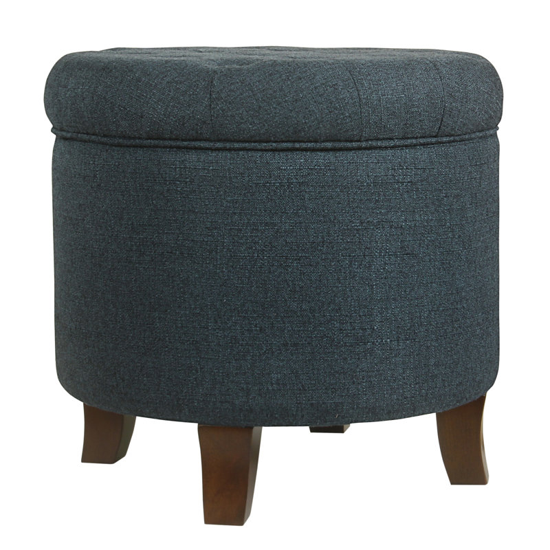 Round Button-Tufted Storage Ottoman, Indigo Polyester Blend