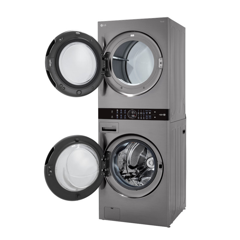 LG Single Unit Front Load WashTower with Center Control, Washer and 7.4 cu. ft. Gas Dryer, 4.5 cu. ft., Steel