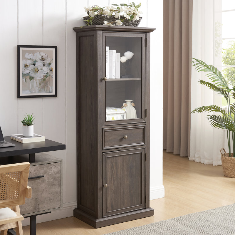 Armoire avec éléments en verre pour la salle à manger - Bureau et tiroir brun moderne