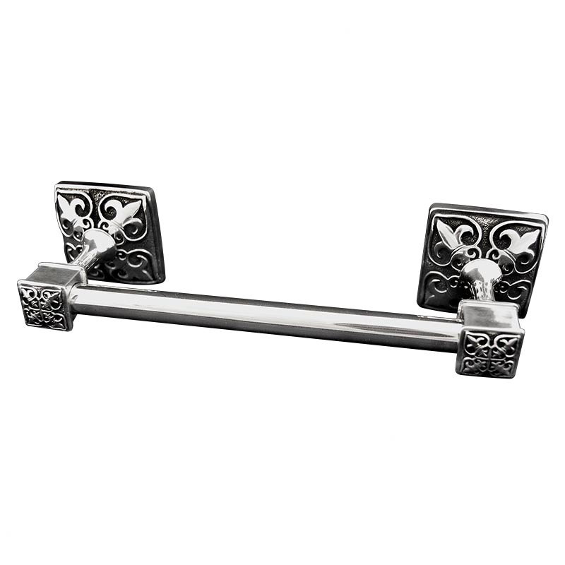Fleur De Lis Wall Mounted Towel Bar, Antique Silver, 2.25" H x 26.5" L x 2.25" D