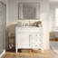 Meuble-lavabo autoportant en bois aggloméré de 30 po avec lavabo en céramique blanc, 2 tiroirs, tablettes de porte réglables et tiroir coulissant-130996262-130996263